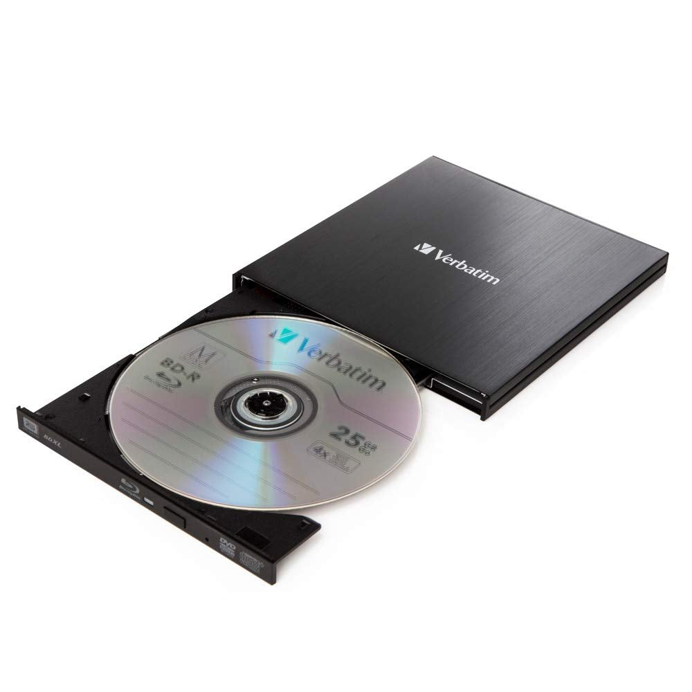 Verbatim Ultra HD 4K USB External Blu-Ray Writer for M-Disc, Blu-ray, DVD, CD | USB Powered Writer Model 43888 Verbatim Ultra HD 4K USB External Blu-Ray Writer for M-Disc, Blu-ray, DVD, CD | USB Powered Writer Model 43888